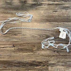 David’s Bridal Silver Leaf Round Crystal Sash with organza ribbon